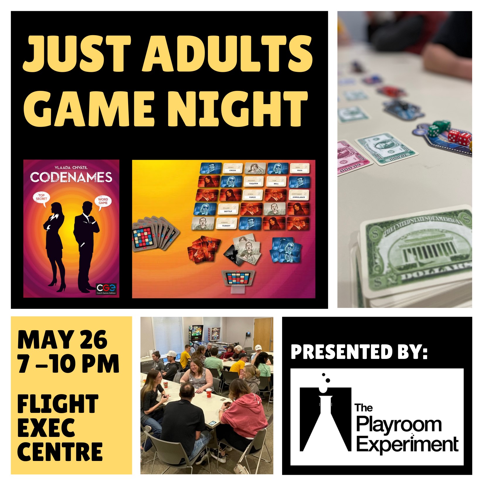 Just Adults Game Night - 7-10 PM May 26 at FlightExec Centre