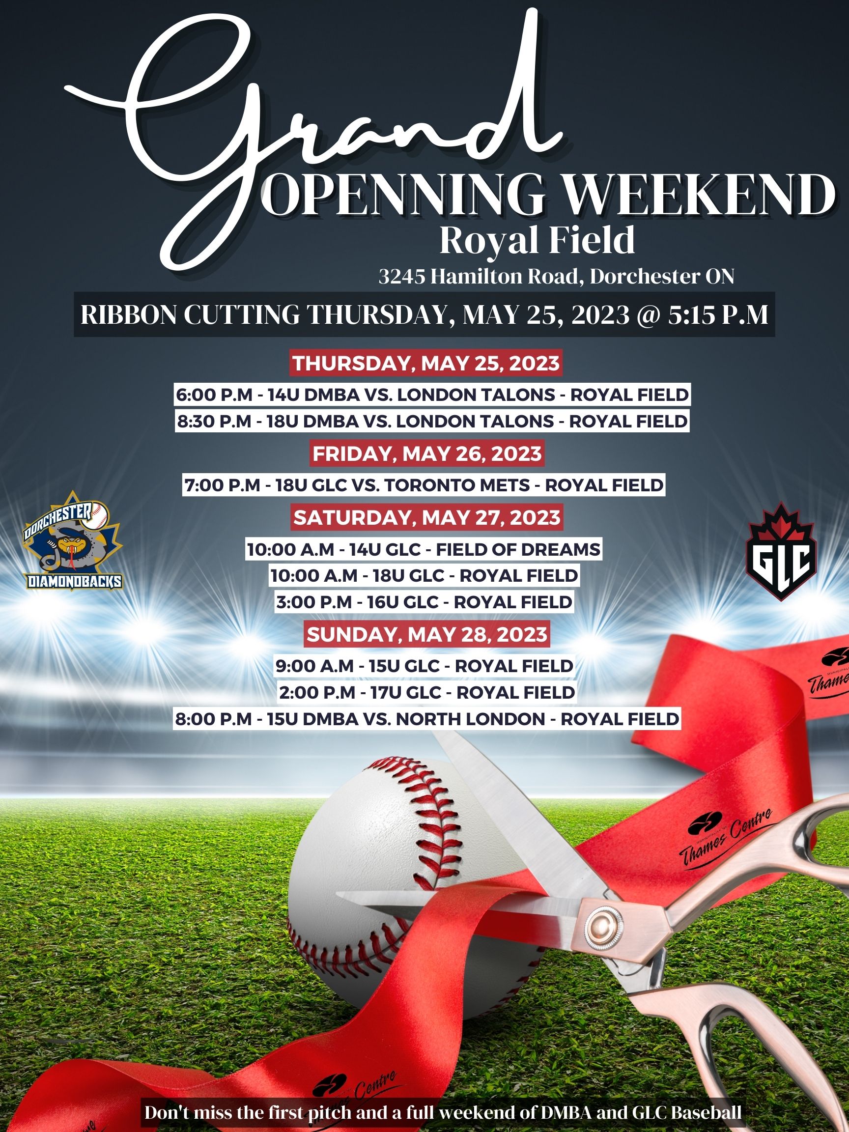 Grand Opening of Royal Field - May 25 Grand Opening of Royal Field - Ribbon Cutting Thursday May 25 at 5:15 pm