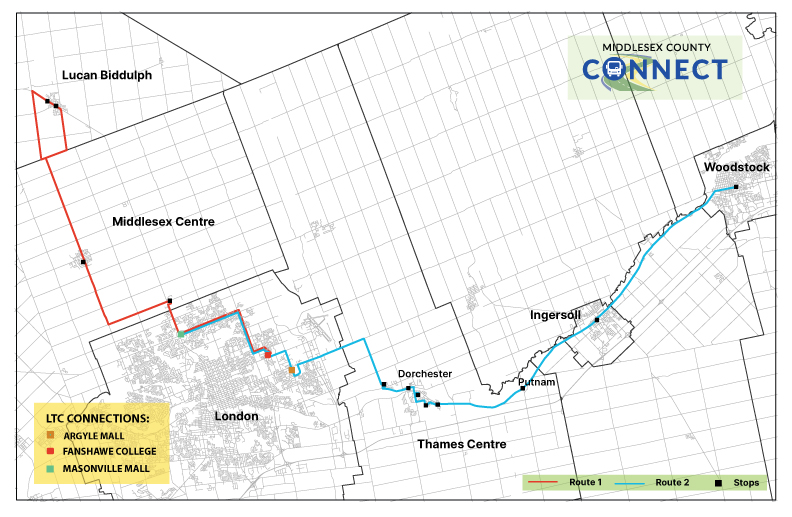 Middlesex Connect Route Map Middlesex Connect Routes 1 and 2 Map