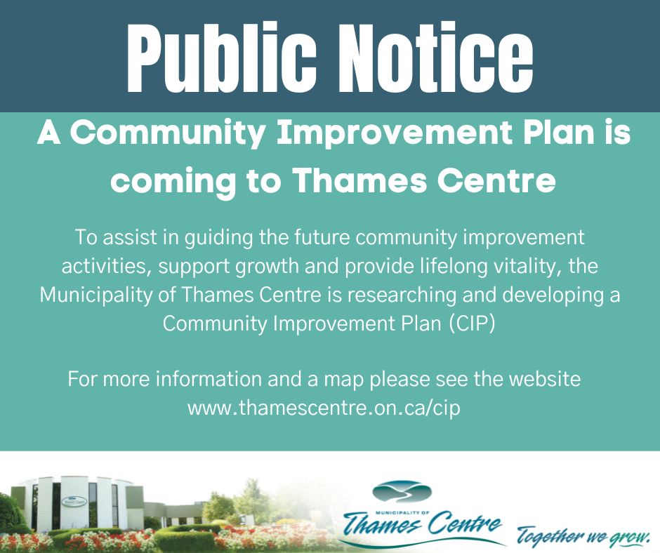 Notice of CIP Public Notice of Community Improvement Plan and picture of Municipal Office