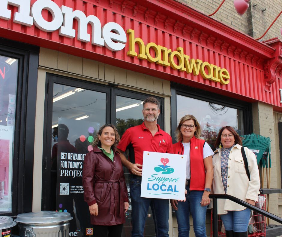 Owners with Council in front of Dorchester Home Hardware store