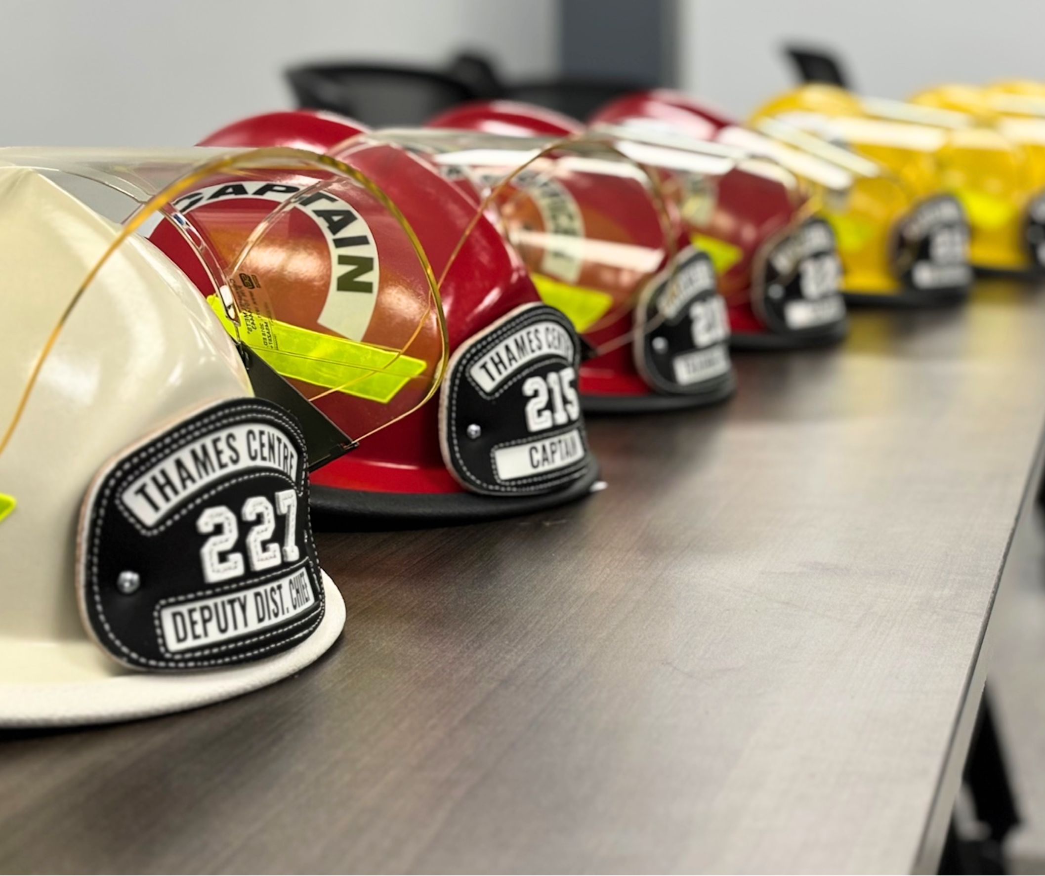 new fire helmets on display